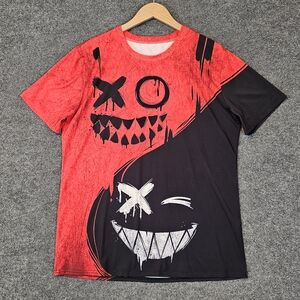 Men's‎ Unleash Your Edge: Red & Black Split Graphic Tee!